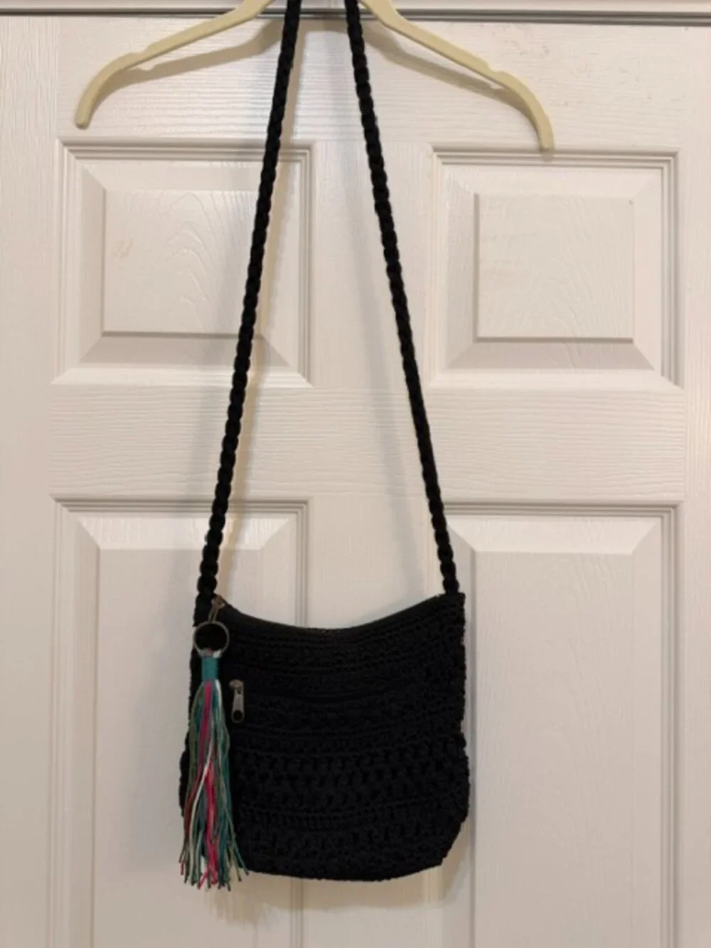 CROFT & BARROW CROCHETED BLACK SHOULDER BAG PURSE